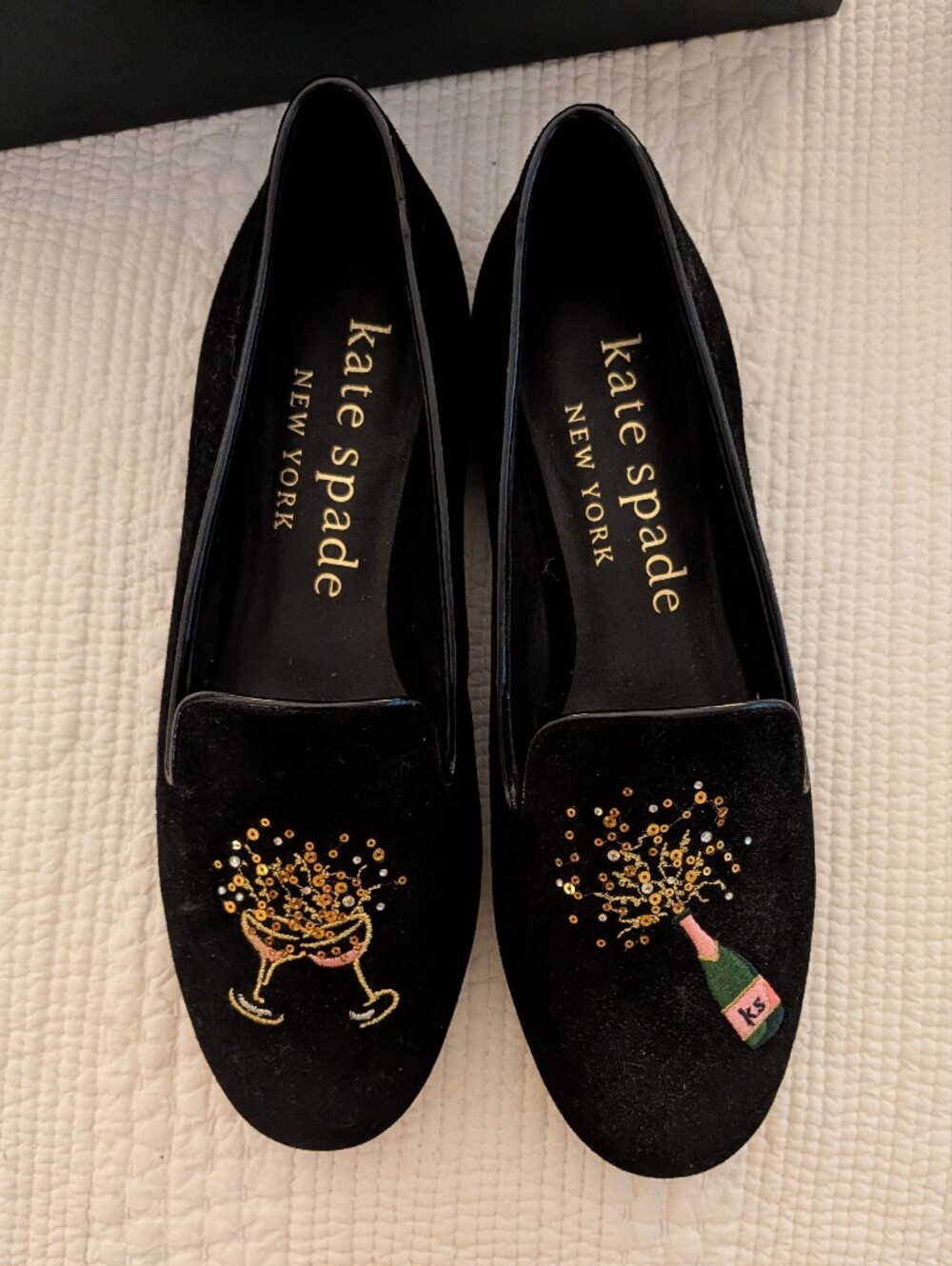 kate spade black velvet suede embroidered lounge fizzy loafers 8.5